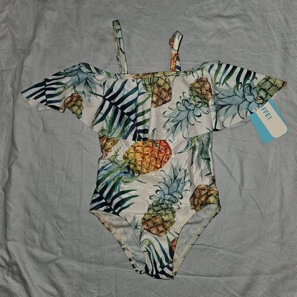 Toddler Girl Vibrant Pineapple Ruffle Swimsuit Size 3-4 - Picture 1 of 2